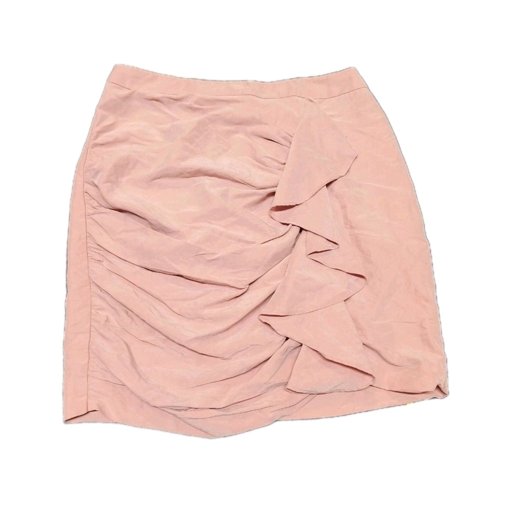 Forever 21 Essentials Ruched Ruffled Pleated Mini Skirt Dusty Rose Sz Sm Rayon
